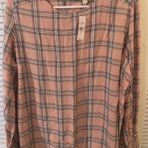 NWT Loft Pink Plaid Top